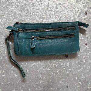 Anthropologie Teal Leather Wristlet Clutch. Holding Horses 🐎